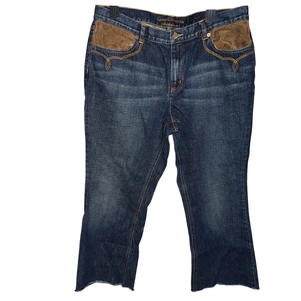 Lauren Jeans Co. Ralph Lauren‎ Dark Wash Suede Pocket Cropped Flare Jeans